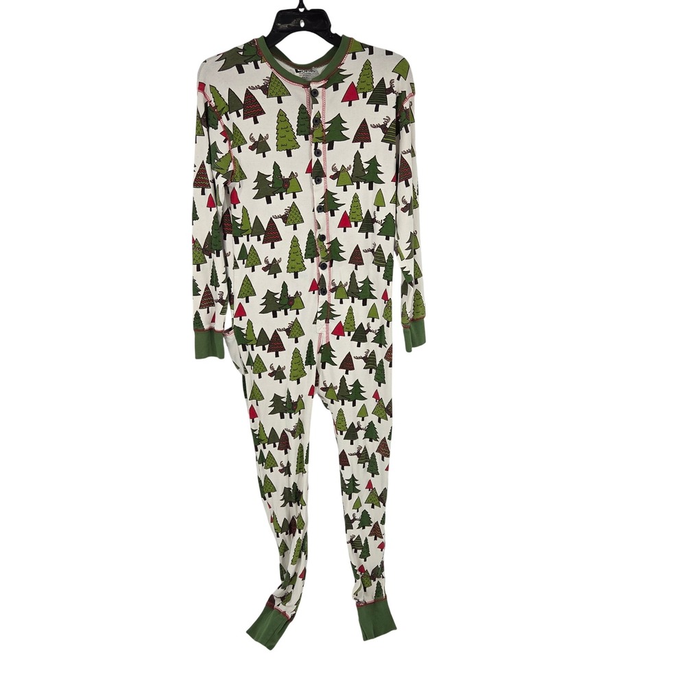 Lazy One Christmas Tree Reindeer No Peeking Flap Union Suit Pajamas Mens Medium